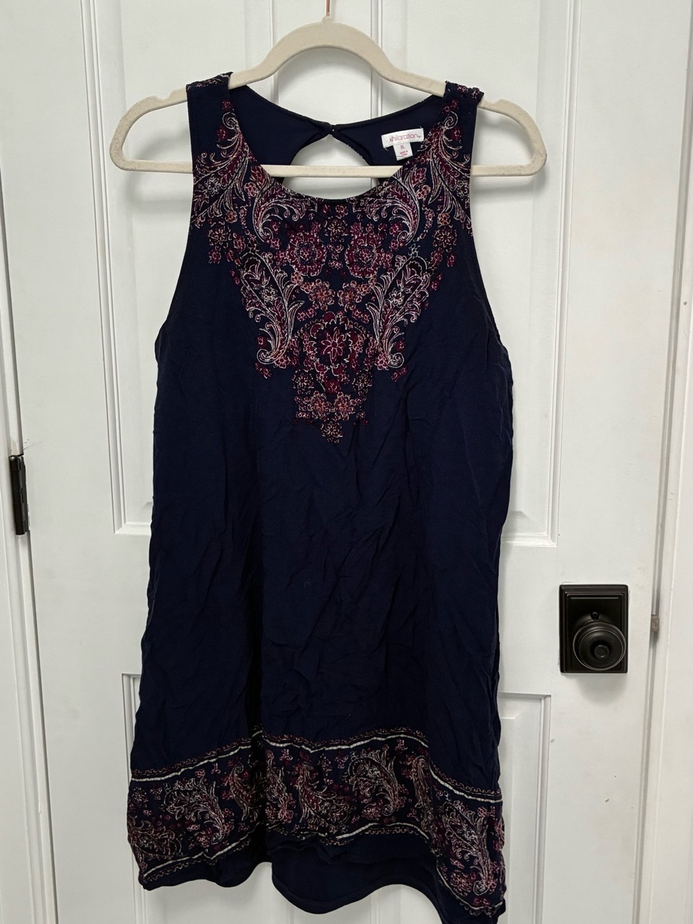 Xhilaration Navy Dress with Burgundy and Cream Paisley
